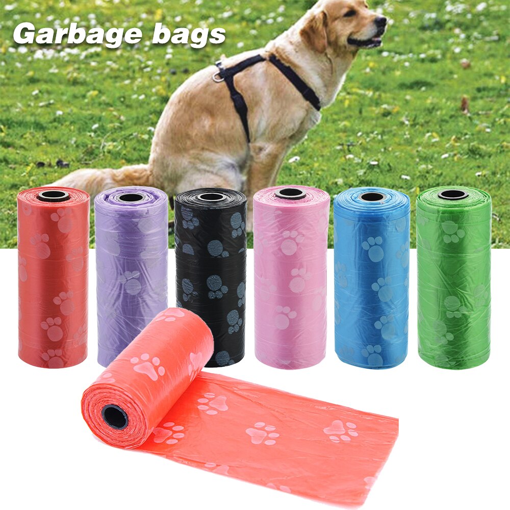 15pcs/roll Biodegradable Pet Dog Poop Bag Waste Dog Pooper Paw -Friendly Doggy Litter Dispenser Pets Products For Dogs