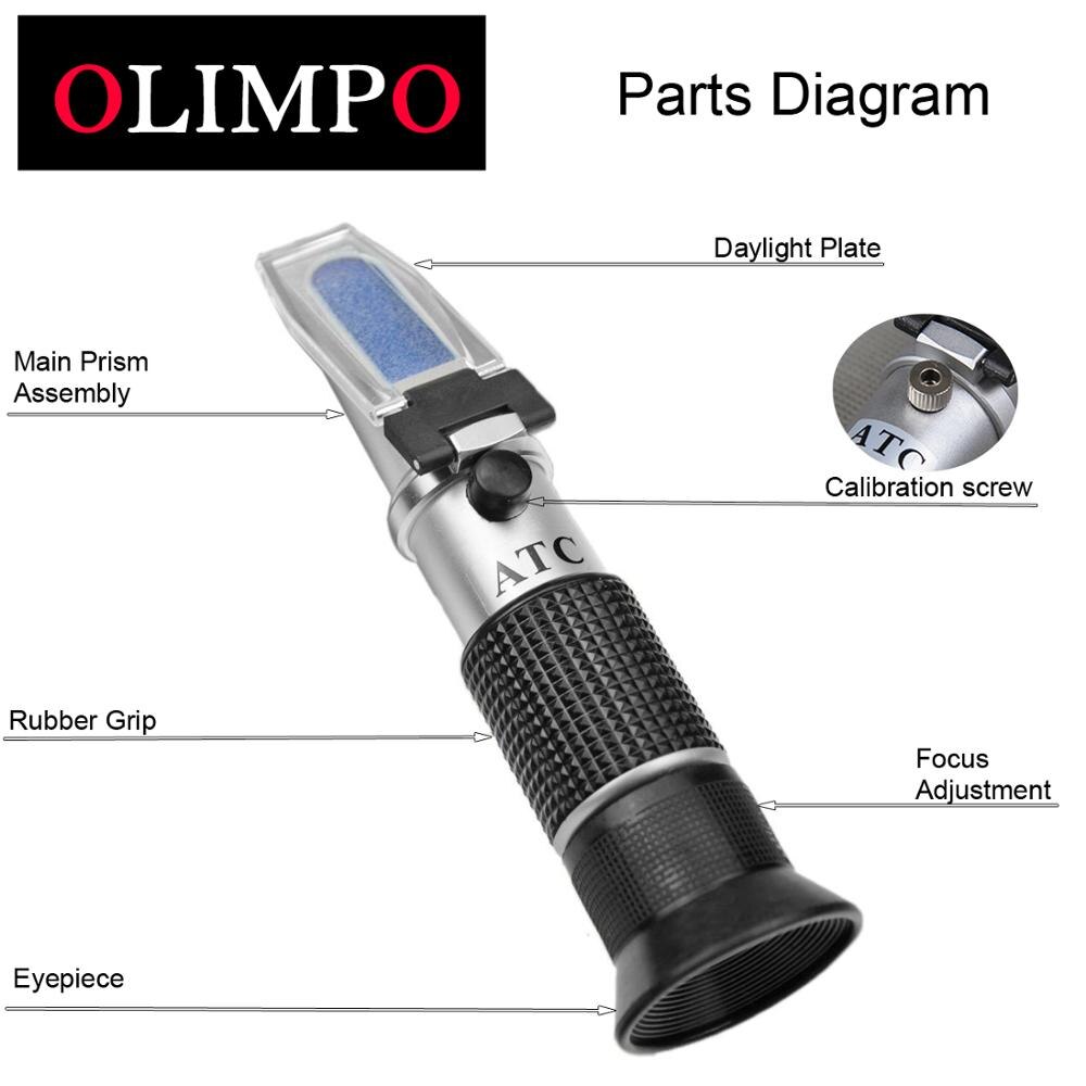 Olimpo Hand Refractometer Honing Met 58-92% Brix 13-27% Water 38-43% Baume Honing Vocht Tester homebrew Imker