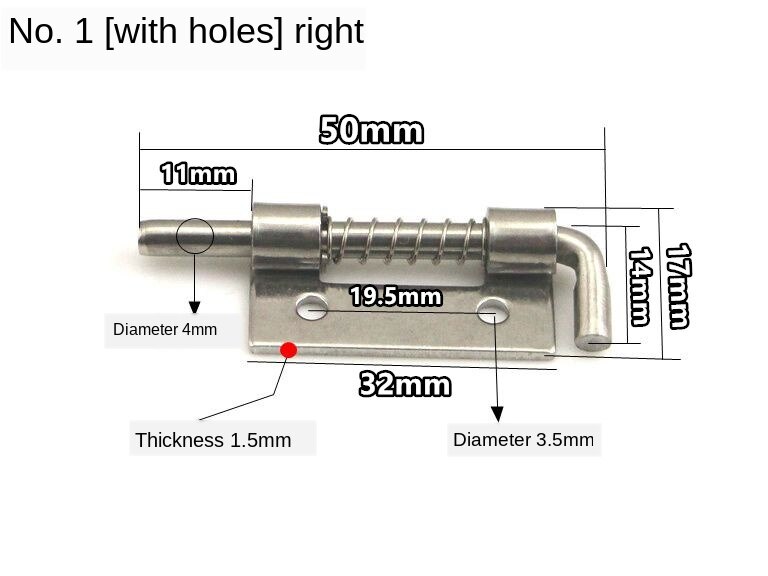 Spring Bolts Latch Hardware Stainless Steel 304 Cabinet Industrial Flat Welding Distribution: 1-Hole-R