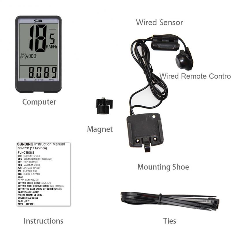 Large Screen Luminous Speedometer Gps Bike Counter 576B SUNDING Bicycle Computer Cable Odometer Stopwatch Bicycle Accessories
