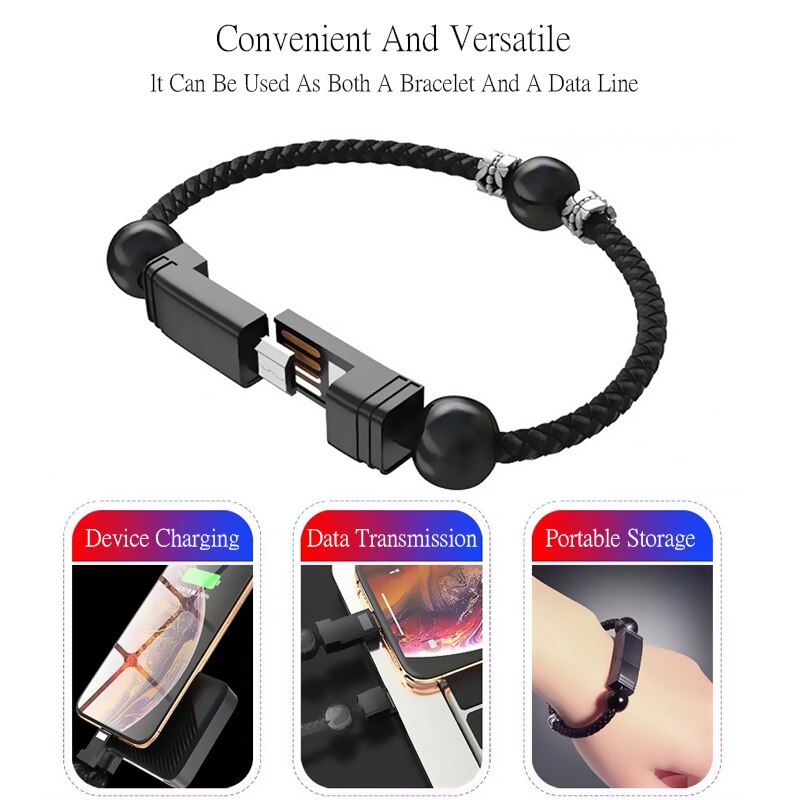 Usb Opladen Armband Charger Smart Sieraden Kraal Polsbandje Snelle Data Kabel Voor Iphone C Micro Usb Android Telefoon Autolader