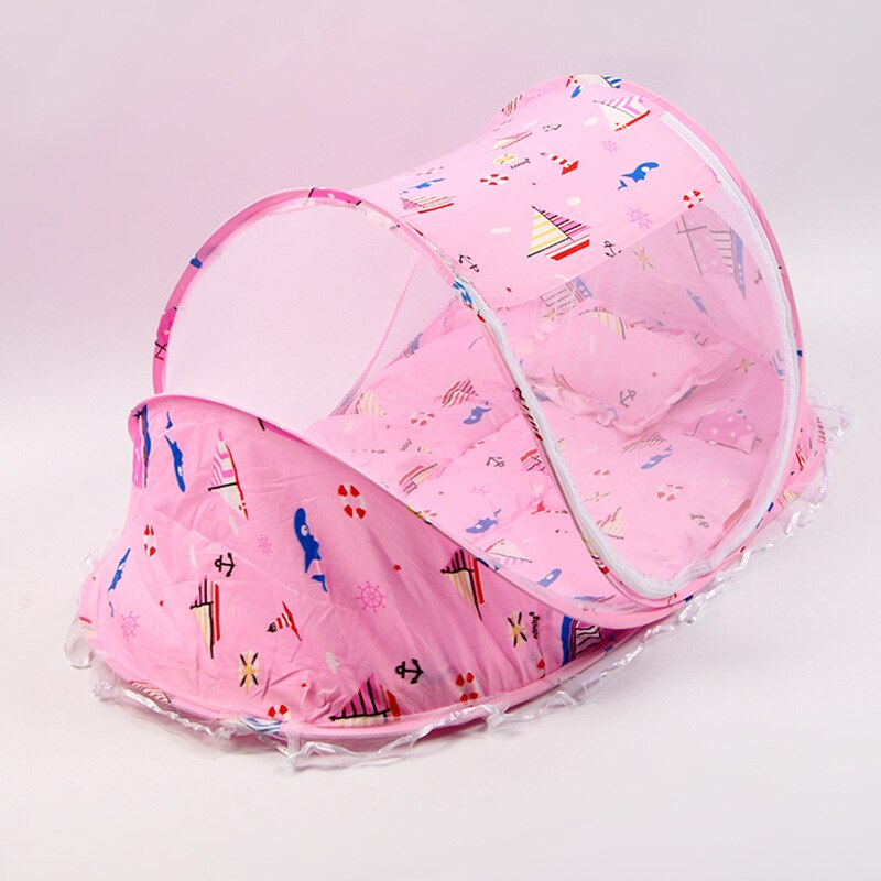 Ropa de cama para niños de 0 a 3 años, cuna de malla plegable, mosquitera para bebé, cama, colchón, almohada, traje de tres piezas: Rosa