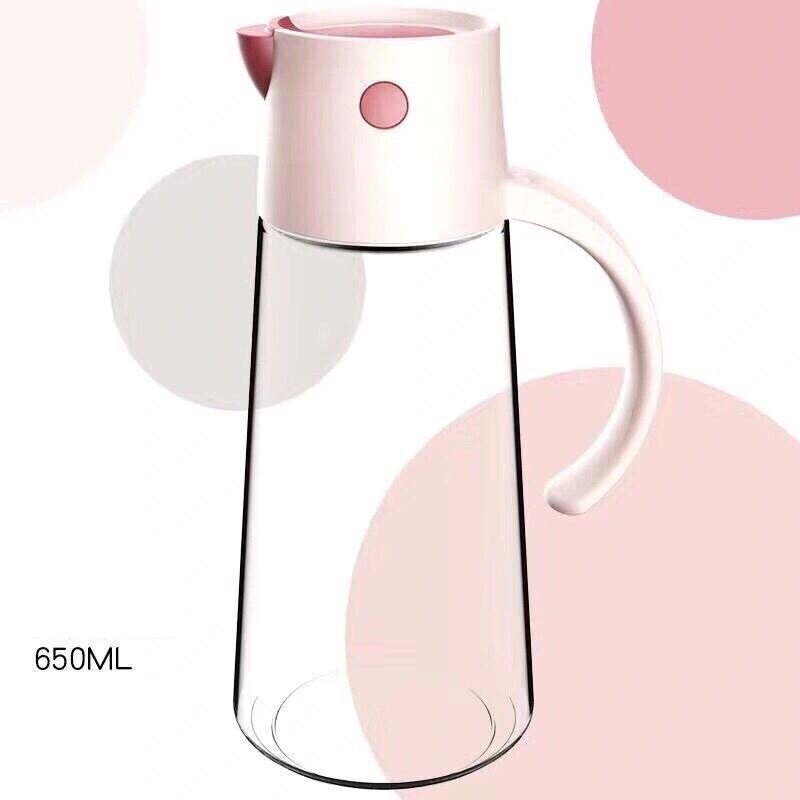 Kitchen Vinegar Jug Glass Oil Jug Dispenser Automatic Opening Household Bottle Oil and Vinegar Honey Olive Oil Container: 650ML Pink