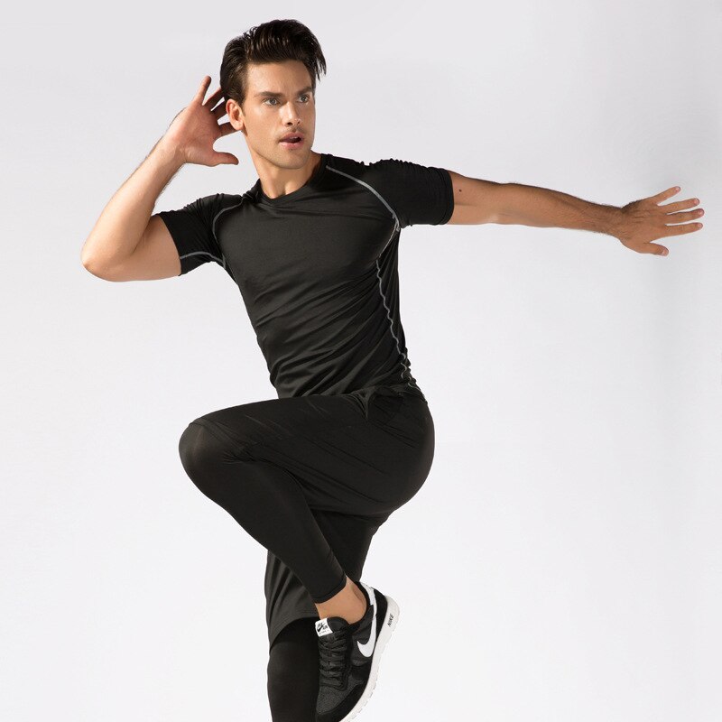 Fitness clothes sweat absorbing fast drying outdoor running sports suit autumn and winter long sleeve five piece set for men