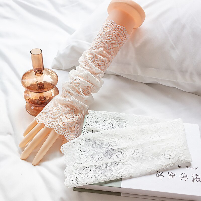 Darmowe letnie koronkowe rękawiczki przeciwsłoneczne rękawiczki damskie ochrona przeciwsłoneczna naramiennik moda oddychający rękaw koronkowy naramiennik dekoracyjny: biały