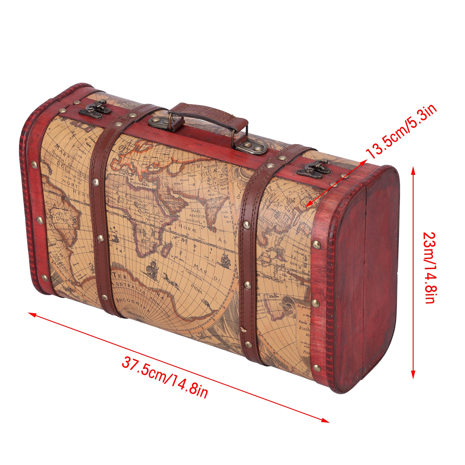 Maleta Retro Vintage de gran capacidad, portátil, de madera compuesta, de mapa, Cofre del Tesoro, estuche de almacenamiento para el hogar: Default Title