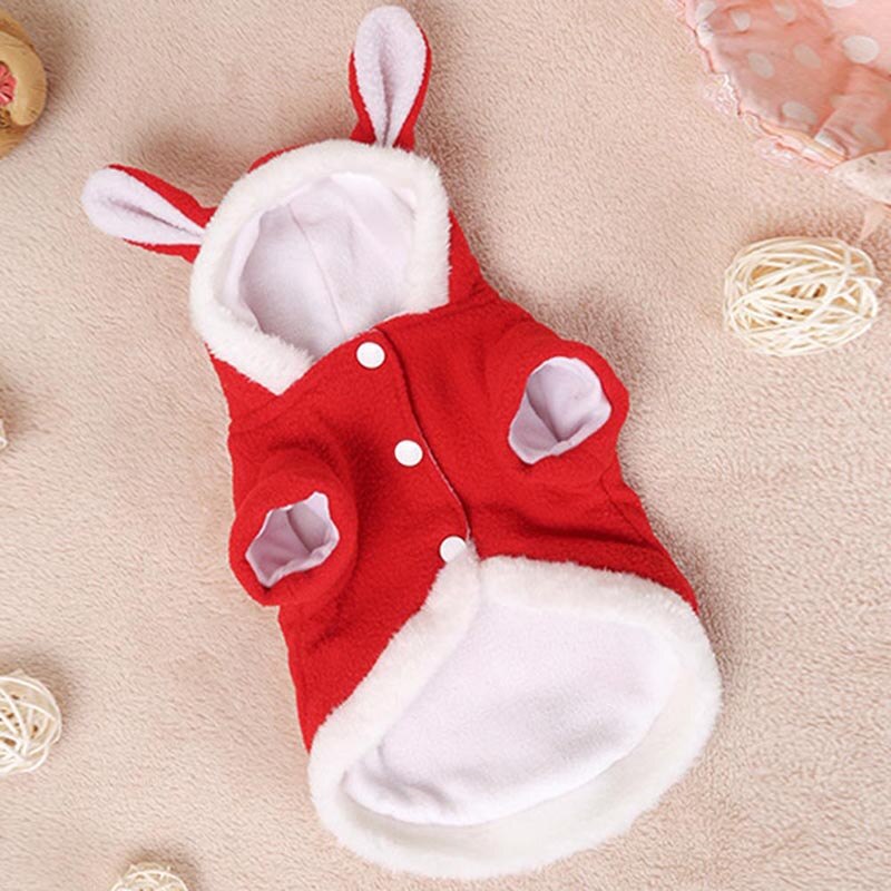 Pet Cat Clothes Costume Cute Rabbit Ears Hooded Coat Cat Puppy Fleece Warm Pet Outfit E2S