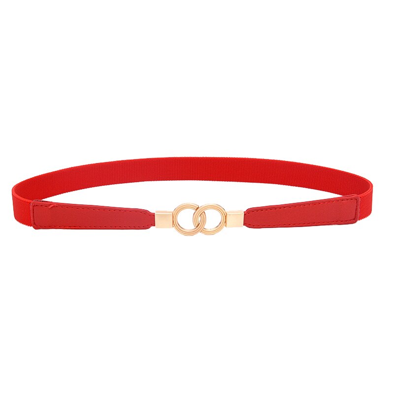 Dobbel ring gull spenne belte for kvinner elastisk nylon dame kjole midje belte stropp svart rød skinny stretch kvinnelig linning