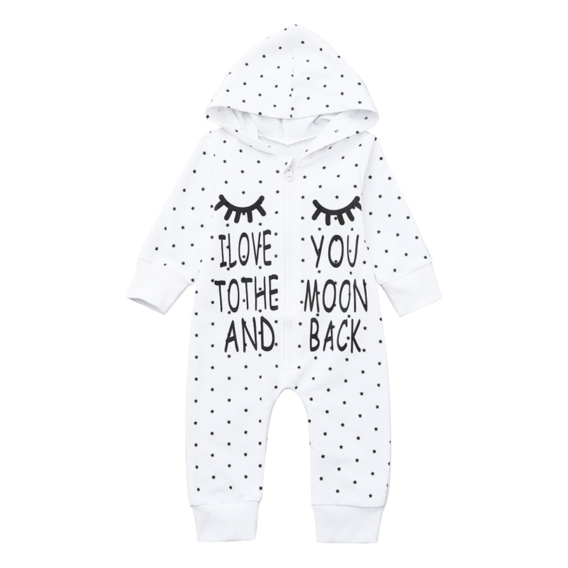 Pasgeborenen Hooded Footies Baby Jongens Meisjes Brief Ster Print Herfst Winter Warm Lange Mouwen Jumpsuit Schattige Baby Kleding 0-24M A20