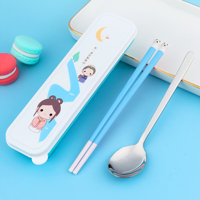 WHYY-Juego de palillos chinos con caja para niños y estudiantes, utensilios de cocina japoneses, portátiles, Sushi