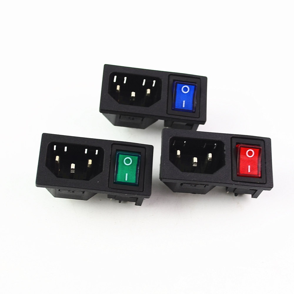 1Pcs 15A 250V IEC320 C14 3 Pin Fused Power Socket Connector Rocker Switch