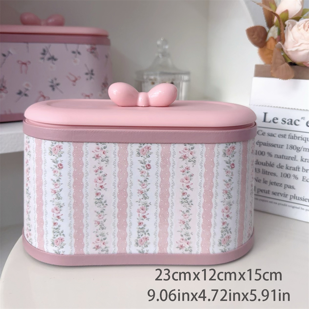 High-Rise Storage Bucket With Lid Home Dressing Table Desktop Storage Bucket Office Desk Press-type Printed Cute Storage Box: Rosa