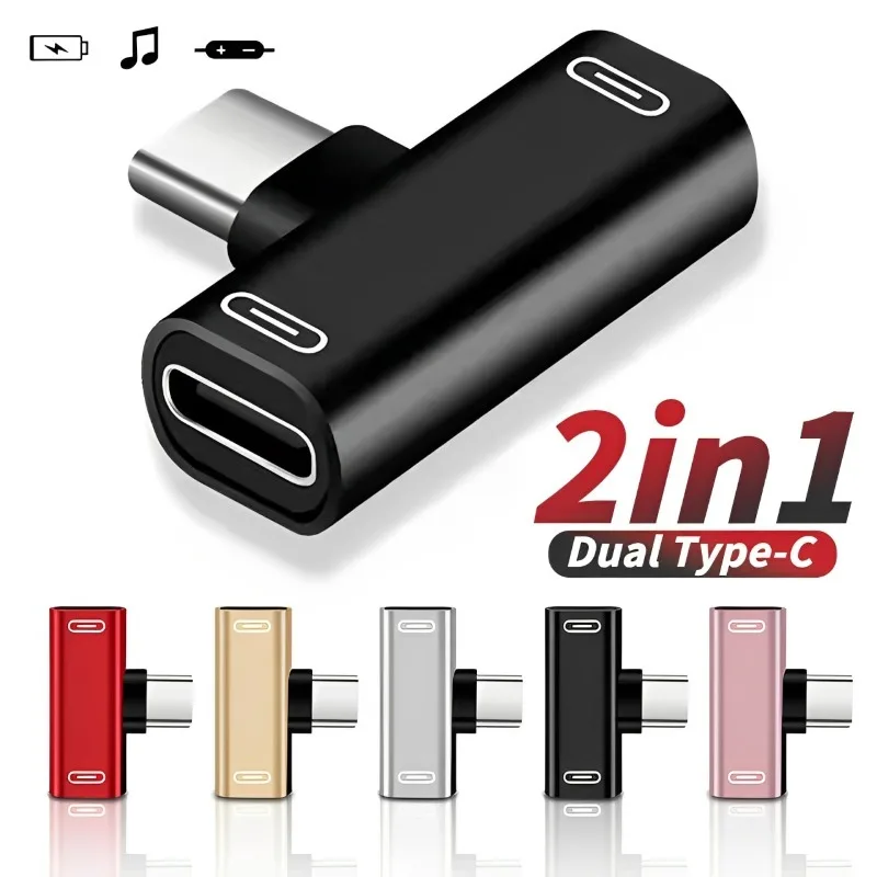Usb-c-splitter typ-c-hane till dubbel typ 1 2 in -konverterare för telefon, hörlurar typ-c-port