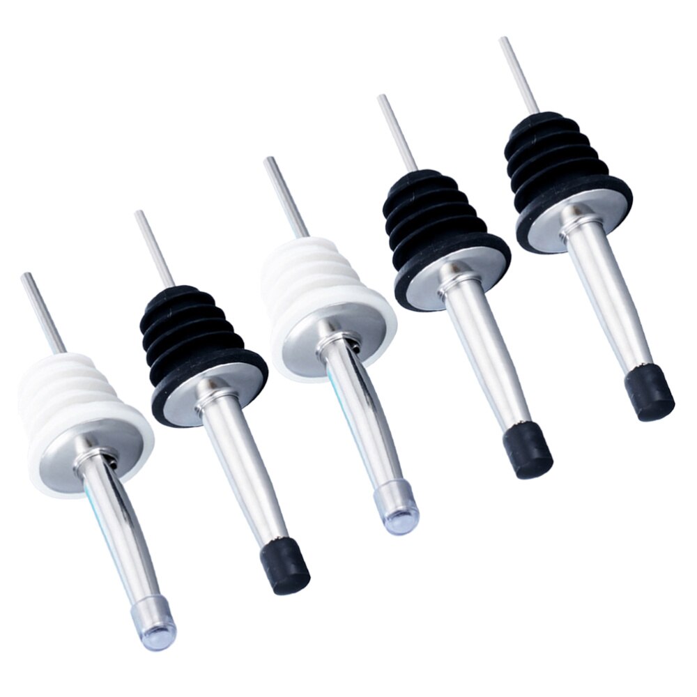 5pcs Stainless Steel Pourer Bottle Stopper Pourer Oil Stopper with Lid for Bar Party Restaurant (Rando