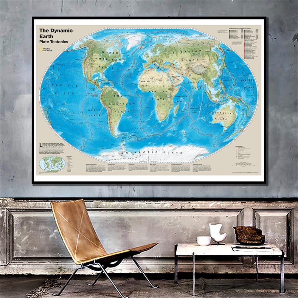 Dynamiczna mapa tektoniczna płyty ziemskiej z najgroźniejszymi trzęsieniami ziemi z 20 i 21 wieku 150x225cm włókniny