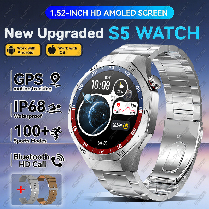 2025new para huawei gt5 pro relógio inteligente masculino hd tela amoled gps trajetória de movimento freqüência cardíaca bluetooth chamada 1.52 "smartwatch ip68: Rosa