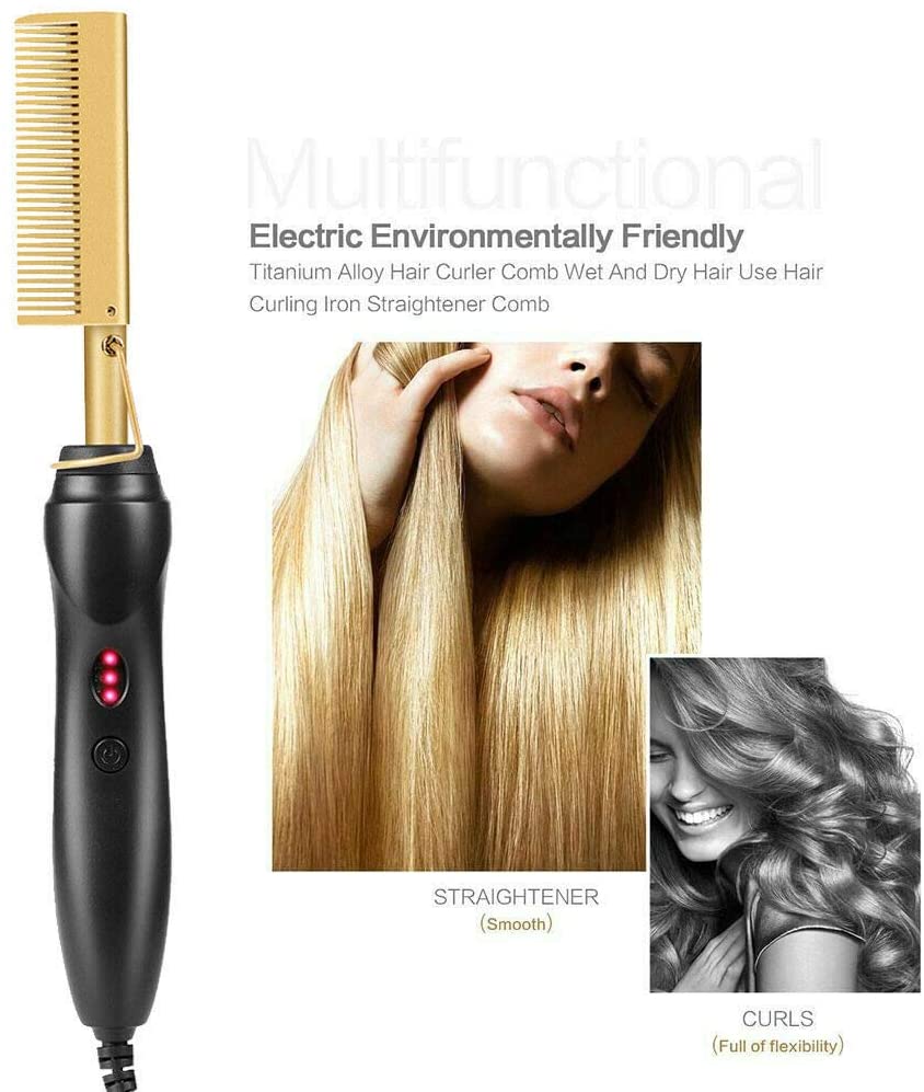 Lisseur électrique 2 en 1, peigne chauffant, fer à friser, pour cheveux secs ou mouillés