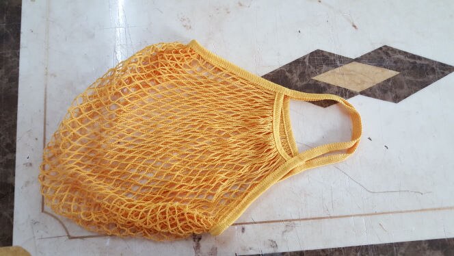 Reusable Fruit Shopping Bags String Grocery Shopper Cotton Tote Mesh Woven Net Bag: Yellow