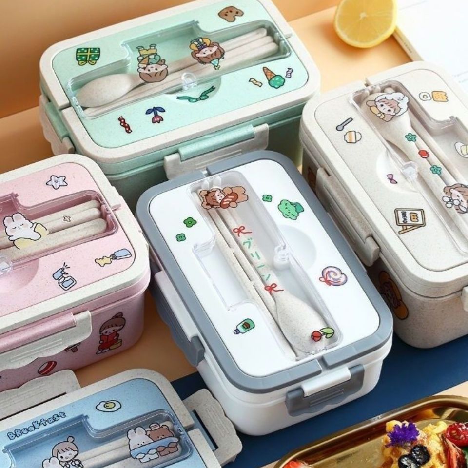 Ins Kawaii Sticker Organizer Lunchbox Container Met Cover Compartiment Opslag Ontbijt Dozen Student Voedsel Box Set