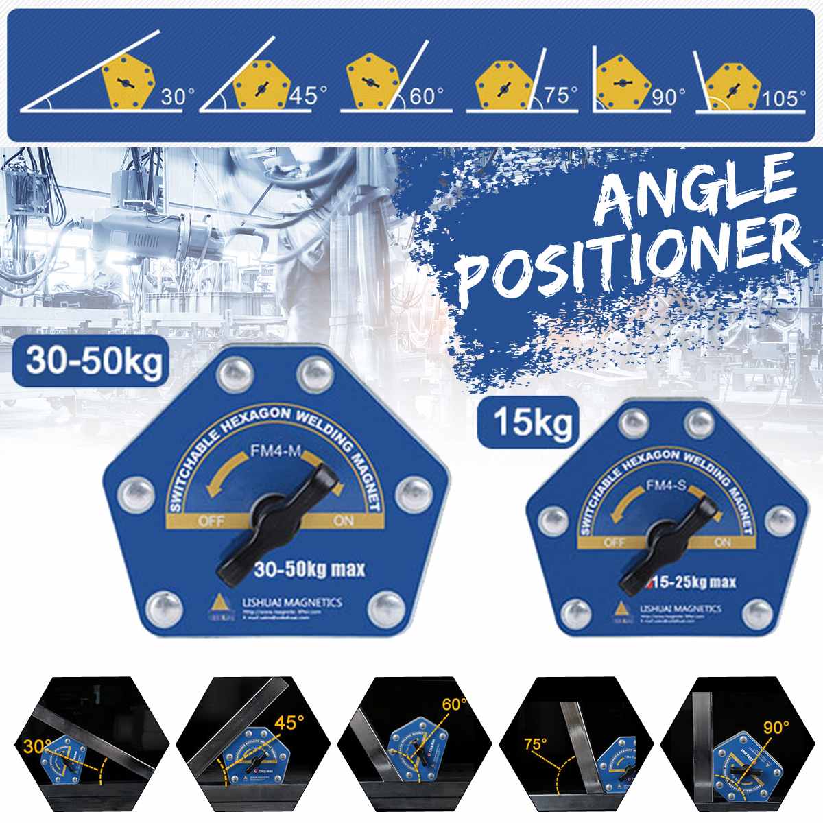 FM4-S lasmagneten, hoekklem Magnetische soldeerlaszoeker, schakelbare zeskant Sterke multi-hoek zuig-lashouder, 15-20 kg