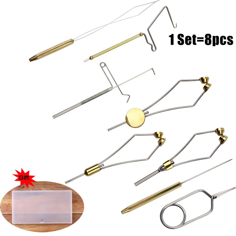 Roterende Vliegbinden Bankschroef Gereedschap Kit Zweep Finisher Spoel Houder Spoel Threader Bodkin Naald Fly Koppelverkoop Gereedschappen Voor Teasers En jigs: 8Pcs Fly Tying
