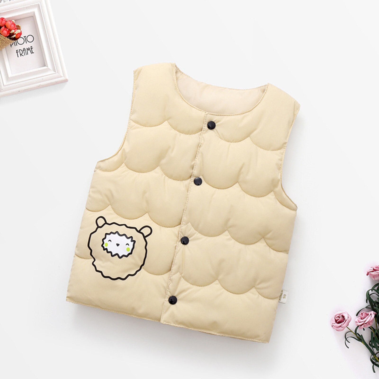 Peuter Mouwloze Vest Baby Meisjes Winter Toevallige Knoppen Katoen Cartoon O-hals Winddicht Jas Warm Kids Kleding