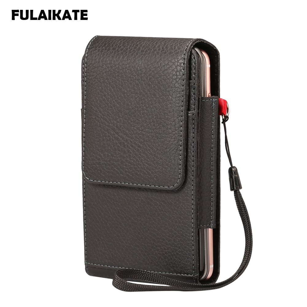 Fulaikate 2 Lagen Mannen Telefoon Tas Taille Mobiele Pouch Opknoping Op Riem Lanyard Card Pocket 5.5 "6.3" 6.5 "6.7" Universele Holster