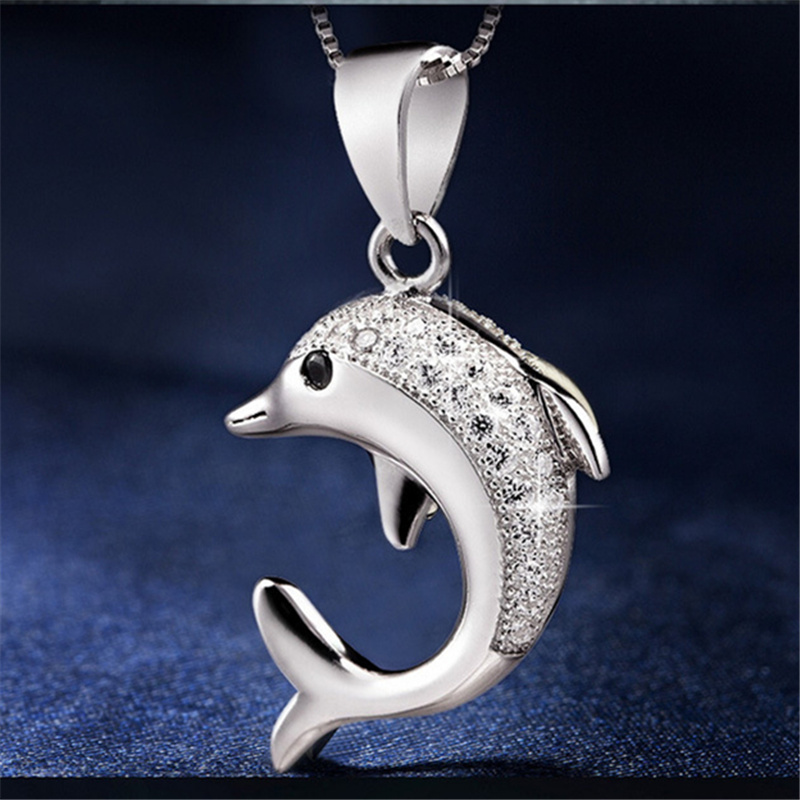 Collana romantica del pendente del delfino per il regalo di anniversario delle ragazze collana animale dello zircone sveglio argento 925 gioielli delle donne trasporto veloce