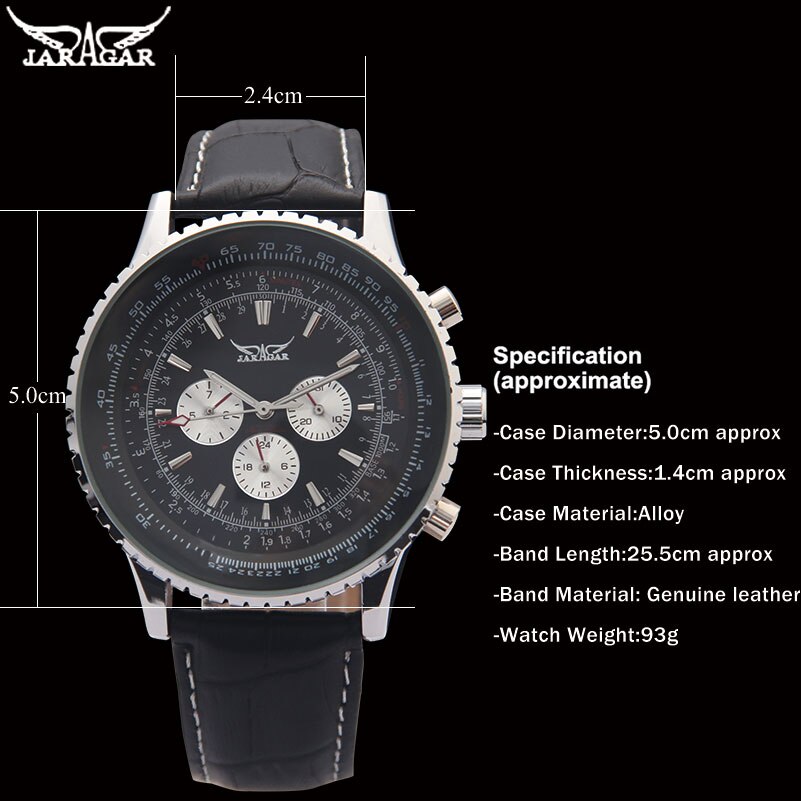 Jaragar Luxe Top Mannen Mechanische Horloges Automatische 6 Handen Lederen Band Horloges Big Dial Voor Man Horloges