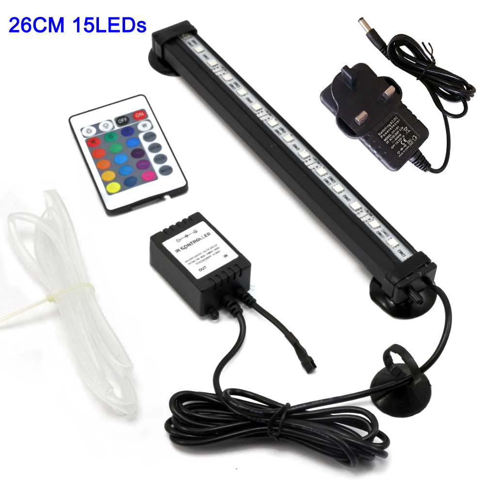Aquarium Licht Led 16-51 Cm 5050 Rgb Waterdichte Afstandsbediening Lamp Aquarium Fish Tank Onderwater Dompelpompen Licht D30: UK 26CM