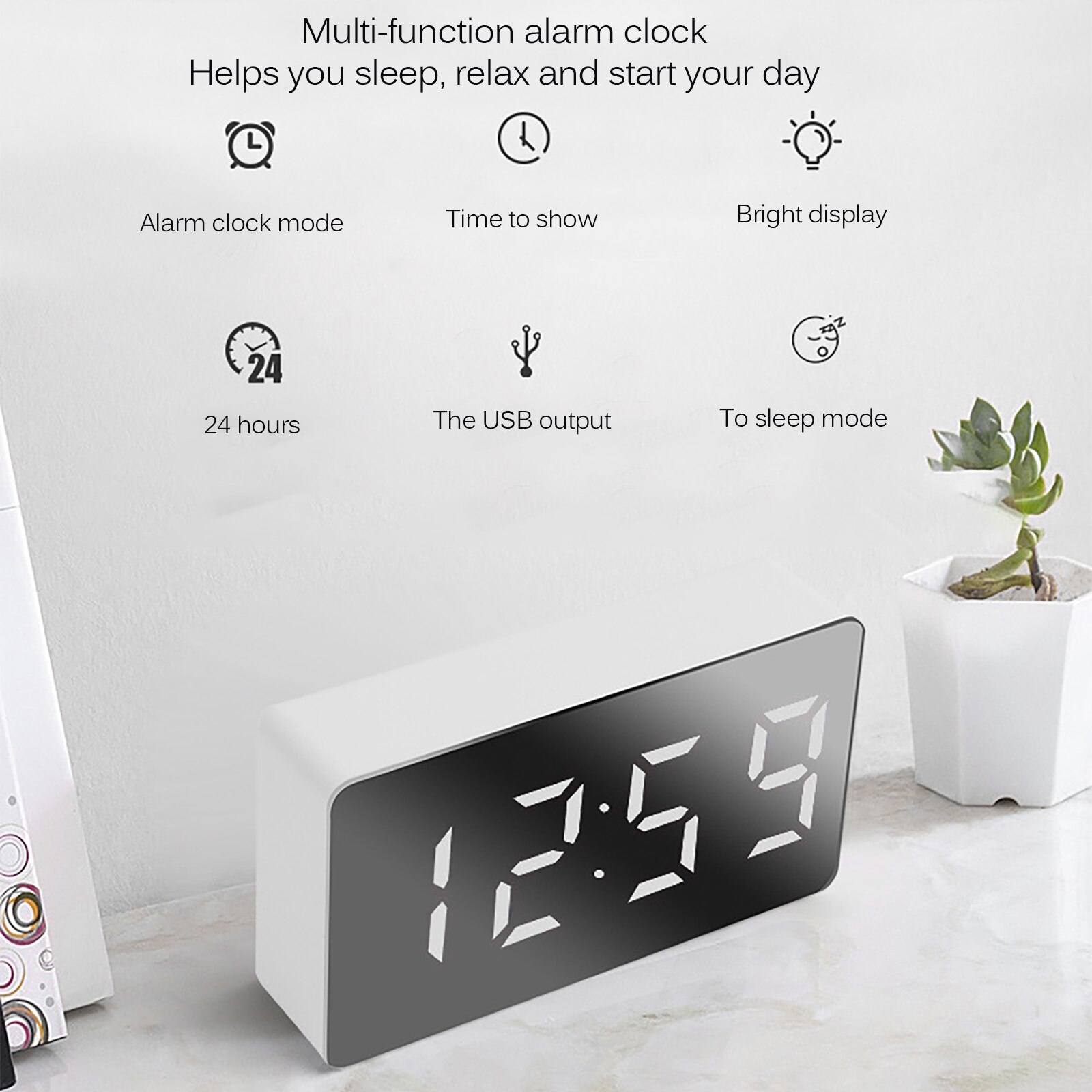 Digital Alarm Clock LED Display Clock Compact Mirror Alarm Clock For Bedside Desktop Office For CR2025/2032 Button Battery
