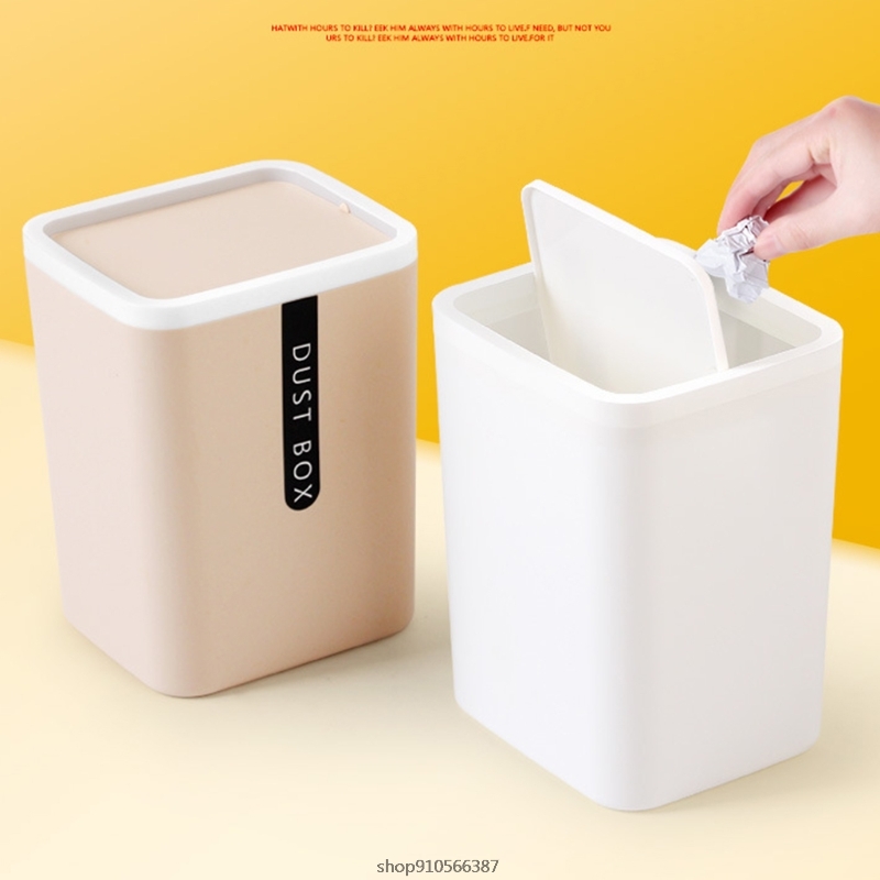 Mini Desktop Trash Can Tabletop Plastic Waste Bin with Lid Countertop Garbage Basket Trashbox Home Office Desk