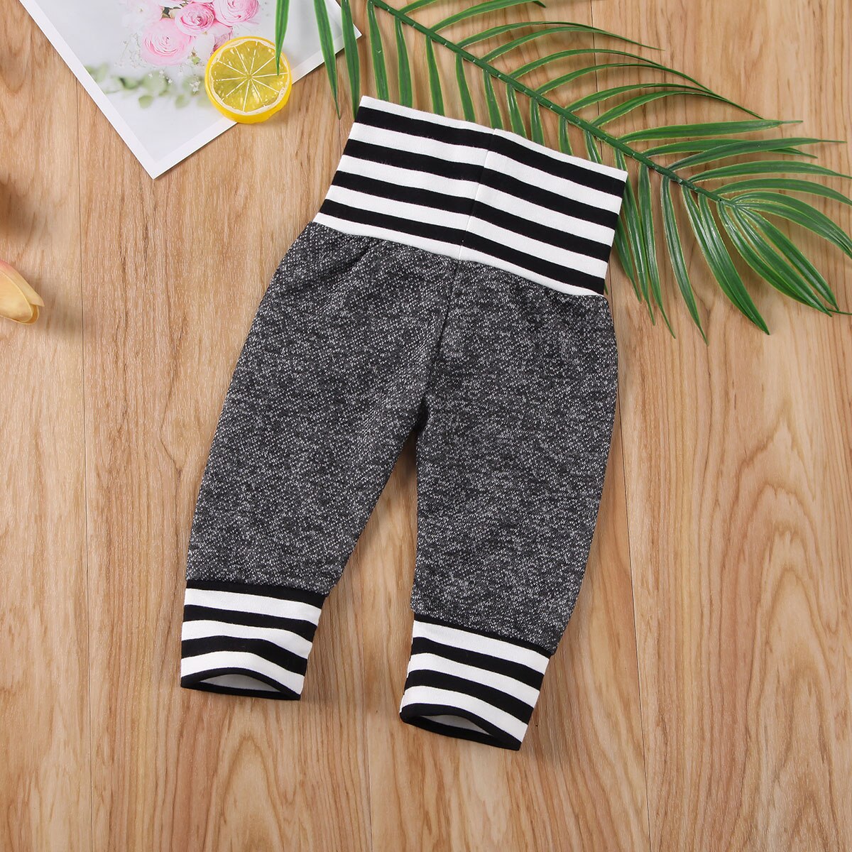 Kid Toddler Baby Girl Boy Cotton Vintage Long Pants Bottoms Trousers Striped Grey Leggings Bottom For 0-6 Months Newborn Baby