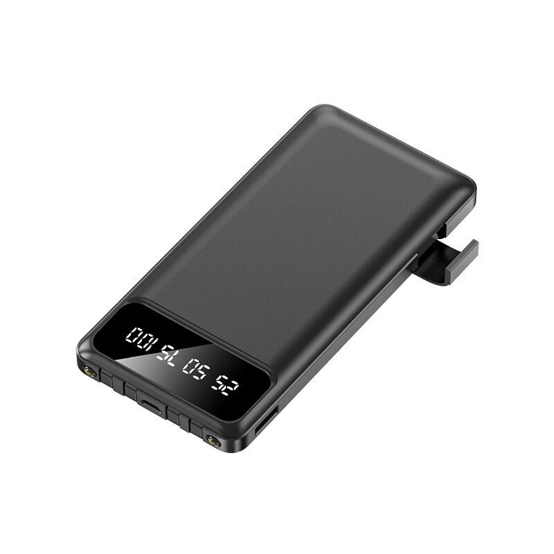 10000Mah Power Bank Met 4 Kabels Met Stand Led Powers Display Snel Opladen Draagbare Powerbank Geen Magnetische Kan Dragen boarding: Black