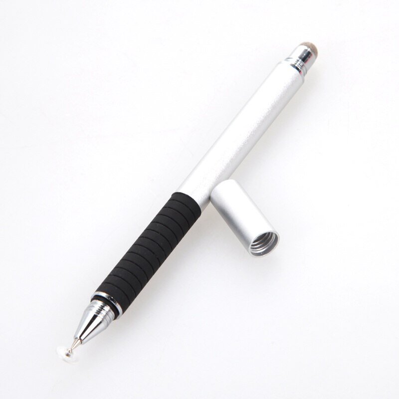 2 in 1 mutilfuction fin punkt rund tunn spets pekpenna kapacitiv stylus penna för ipad iphone alla mobiltelefoner surfplatta: Silver-