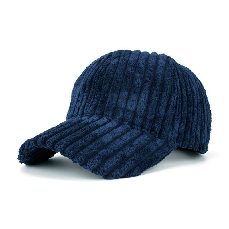 Warm Corduroy Winter Baseball Cap Outdoor Sport Blank Dikker Snapback Hoed Casual Plain Streep Trucker Hoed Bone: Marineblauw