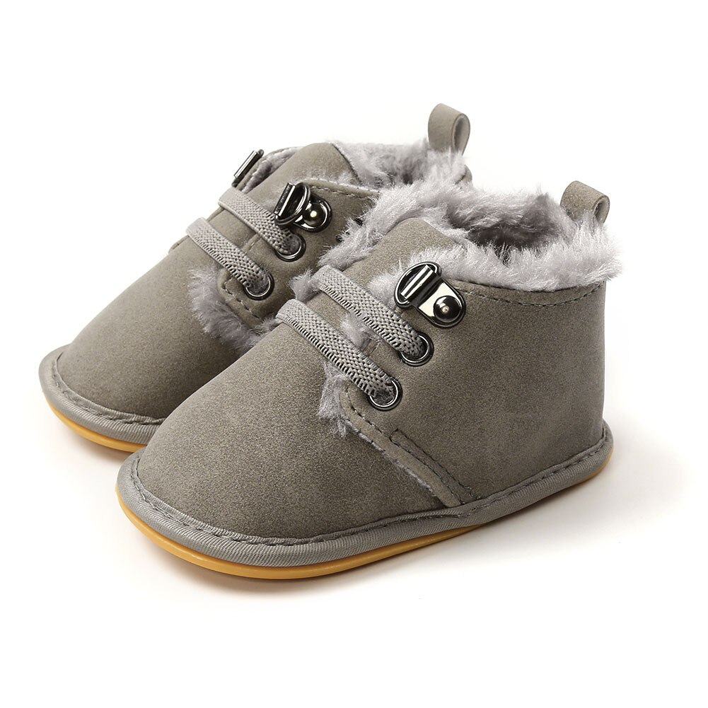 Pasgeboren Baby Casual Schoenen Winter Warme Voering Kids Antislip Rubberen Zool Laarzen: Grijs / 12