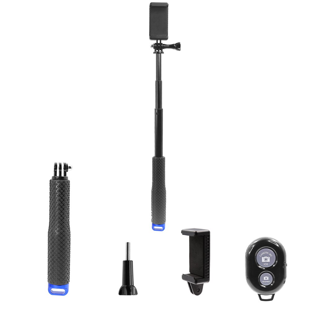 HONGDAK-Palo de Selfie de aleación de aluminio extensible, 48cm, para GoPro 10, 9, 8, 7, Insta360, SJCAM, buceo, monopié, teléfono móvil con Clip: Blue 1