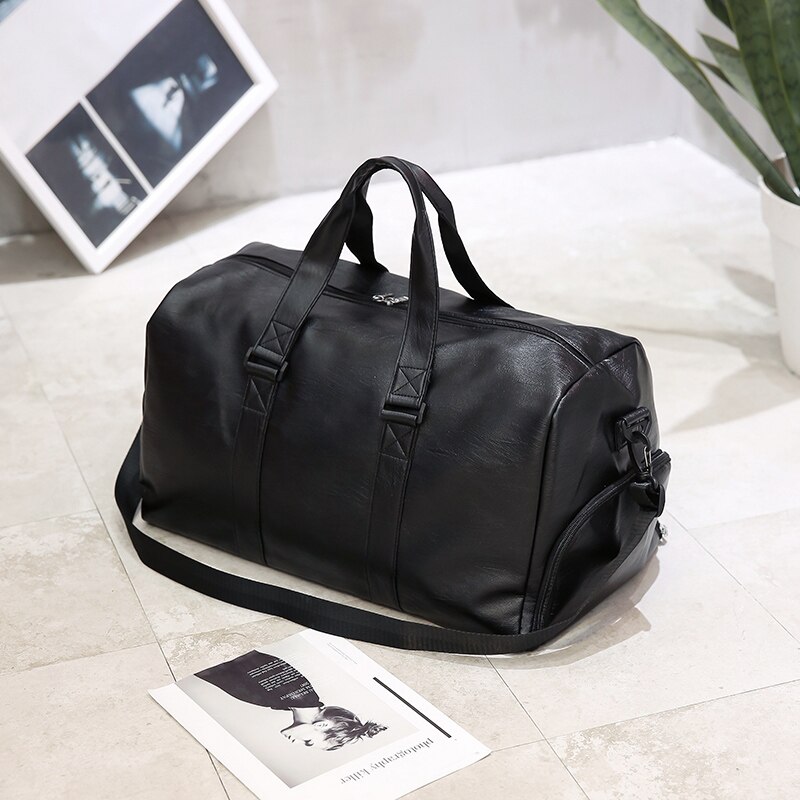 Casual PU Leather Travel Duffel Bag Large Capacity Travel Bags Men Messenger Handbags: Default Title