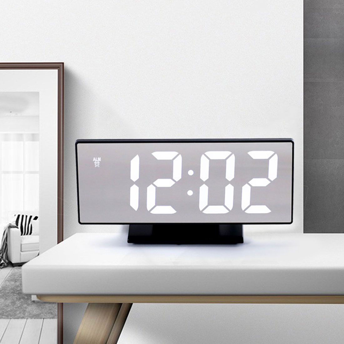 Led spejl vækkeur digital snooze bord ur vågne op lys elektronisk stor tid temperatur display boligindretning ur