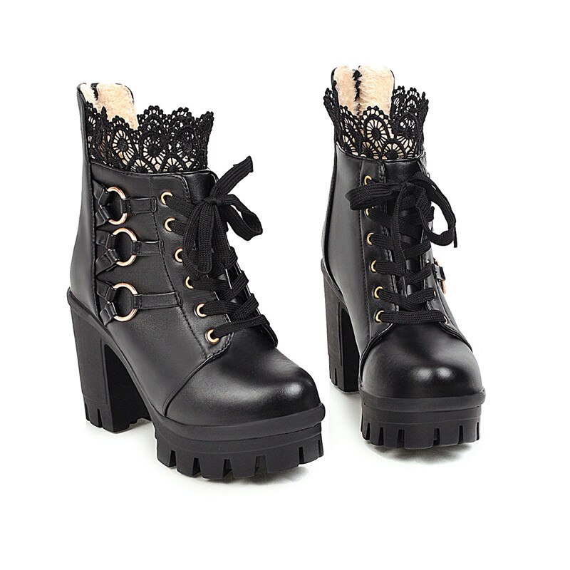 Morazora hoge hakken plateau laarzen dames vetersluiting rits herfst winter feest bruiloft schoenen schattige enkellaarsjes dames