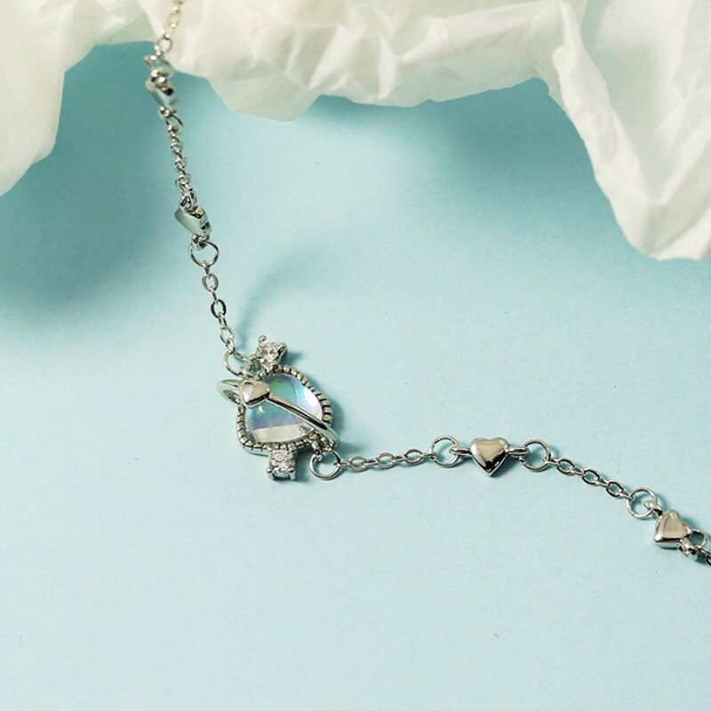 925 Sterling Zilveren Maansteen Hart Charm Armband Voor Vrouwen Meisjes Vriendin Bruiloft Verjaardag Sieraden SL472