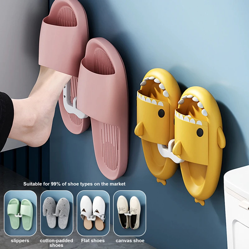 Ganchos para zapatillas de baño, estantes para zapatillas sin perforaciones montados en la pared, estante de almacenamiento autoadhesivo para zapatillas, soporte para colgar zapatos, 2 uds.