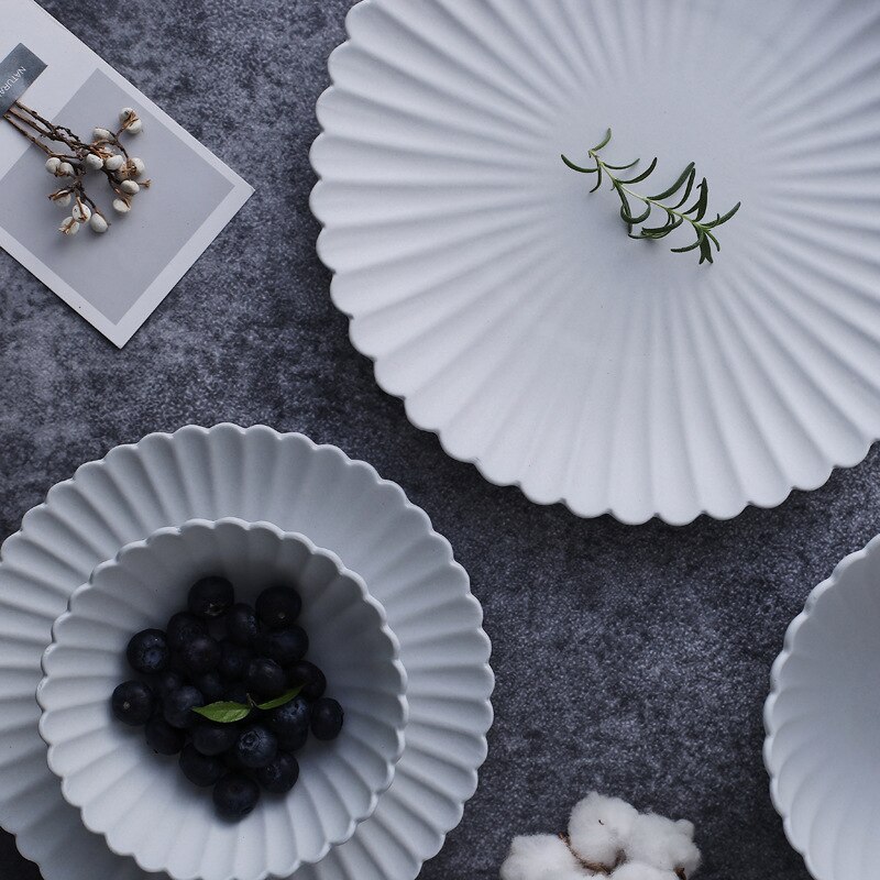 Japanse Stijl Daisy Keramische Diner Plaat Schotel Frosted Rijst Slakom Dessertbord Servies Set Servies