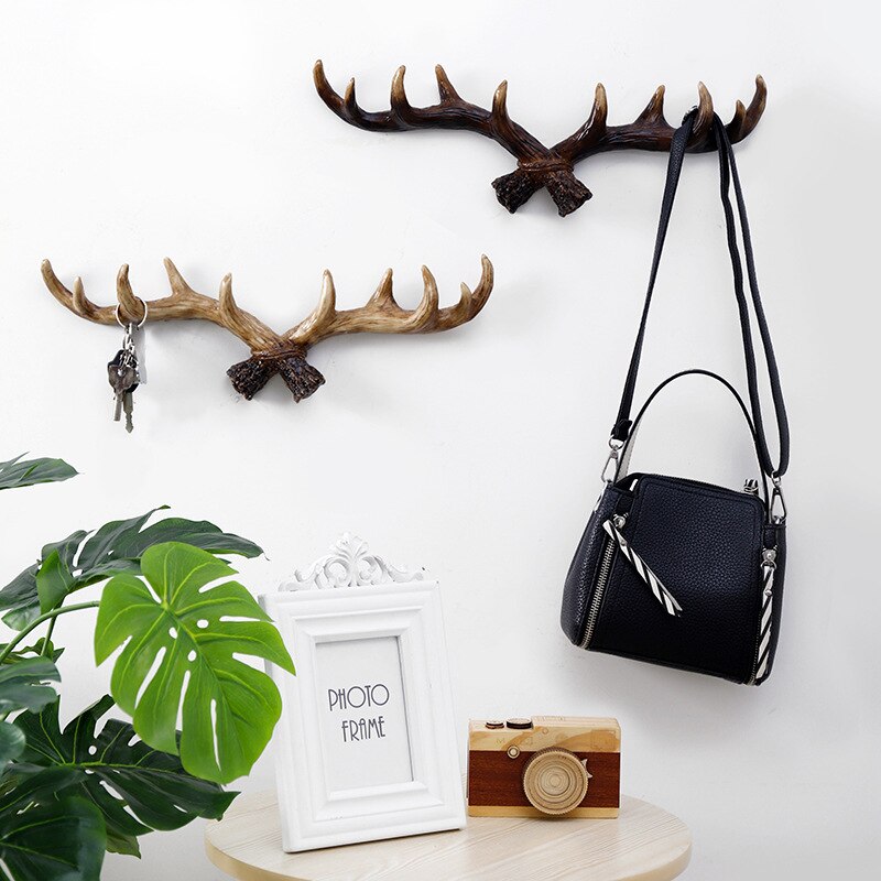 European Style Retro Antlers Hooks Wall Hanging Coat Hook Resin Sundries Hanger Wall Mounts Room Storage Racks Crafts Home Dec