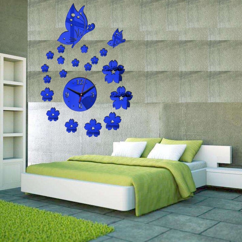 3d diy stereo vlinderspiegel acryl wandklok, muursticker klok, woondecoratie, woonkamer acryl spiegel wandklok