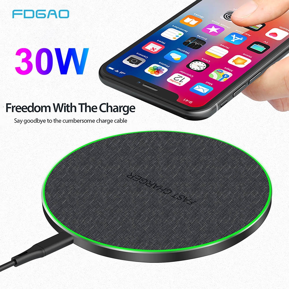 FDGAO caricabatterie Wireless Qi rapido 30W per iPhone 12 11 XR XS X 8 Plus Samsung S21 S20 S10 nota 20 10 QC 3.0 tipo C Pad di ricarica rapida