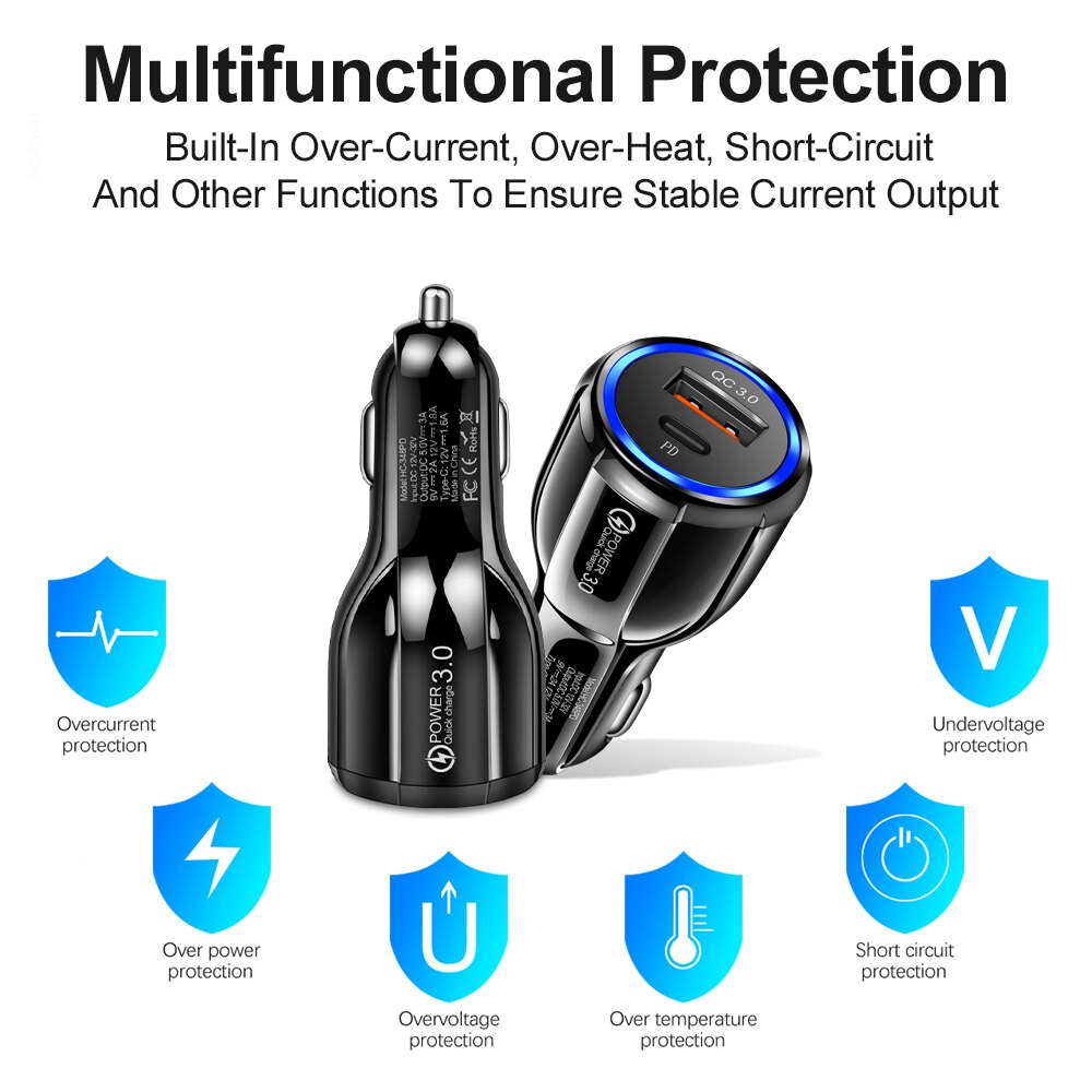 Cargador de coche de carga rápida 3,0 para teléfono móvil, cargador de coche Usb Dual, adaptador de carga rápida Qualcomm Qc 3,0, Mini cargador de coche Usb