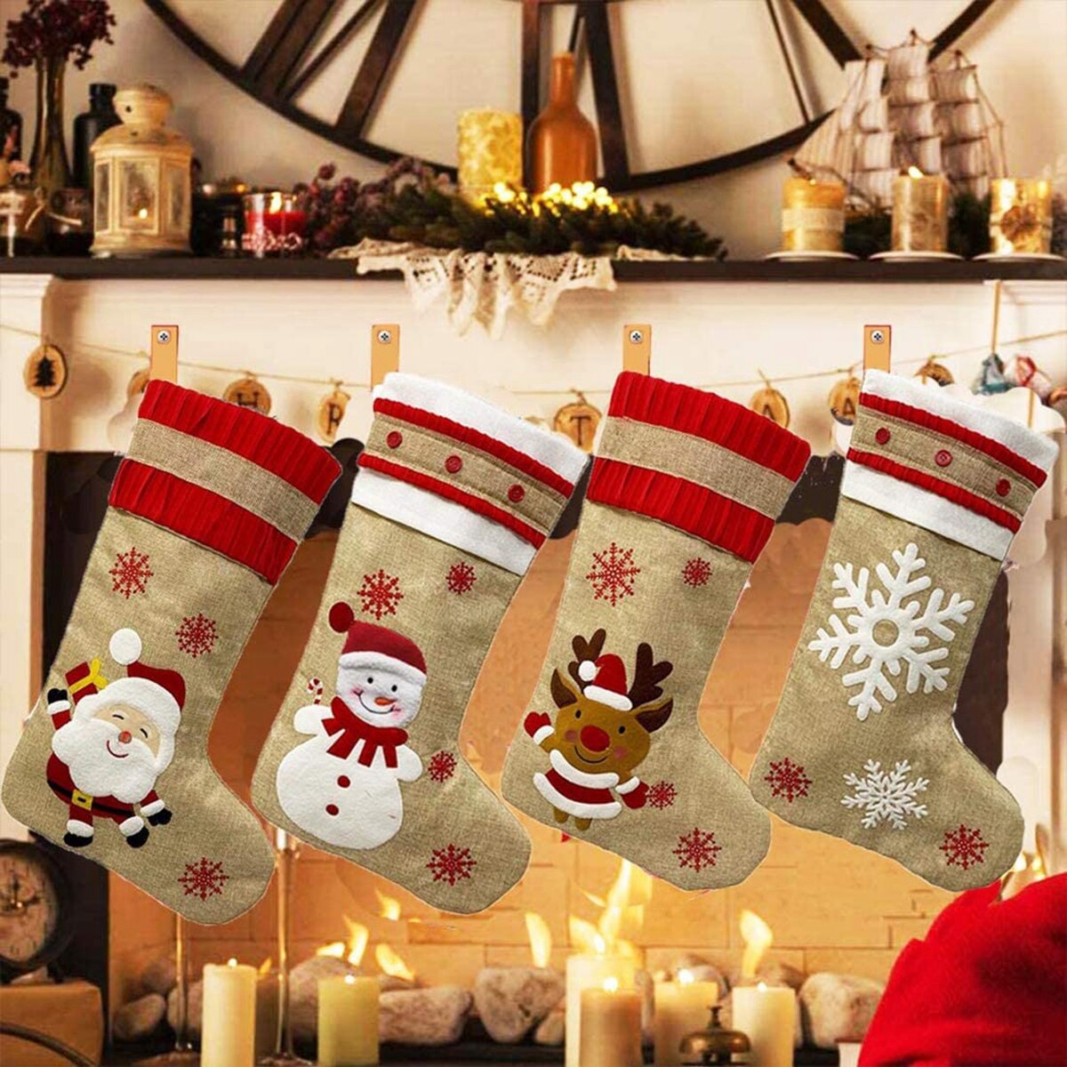 Aa julestrømper, store santa rensdyr snemand rensdyr snefnug xmas strømper til hjemmet pejs indretning