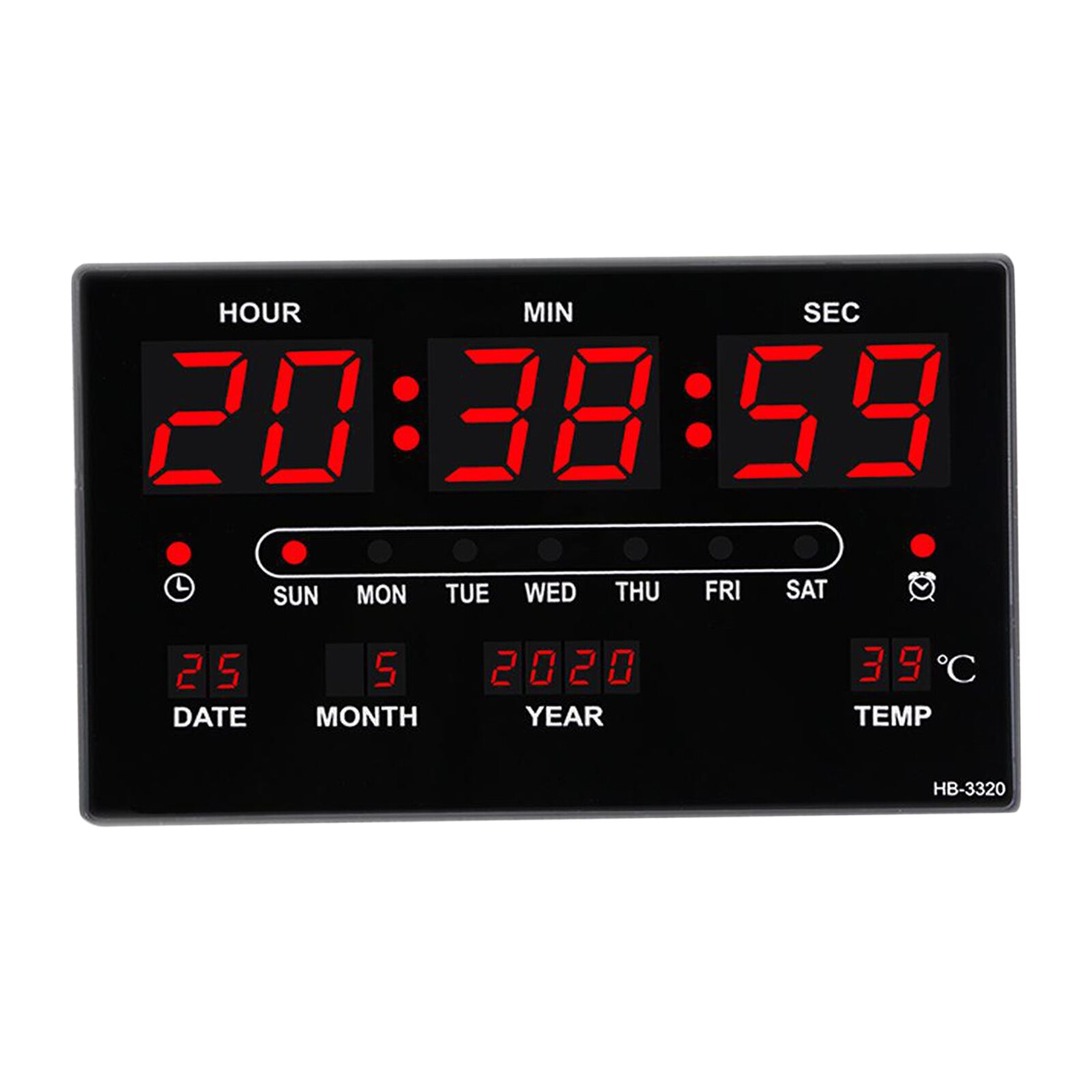 Extra Large LED Screen Alarm Clock 12H 24H Time Indoor Thermometer Projection Clocks, Year/Day/Month Displaying with USB Cable